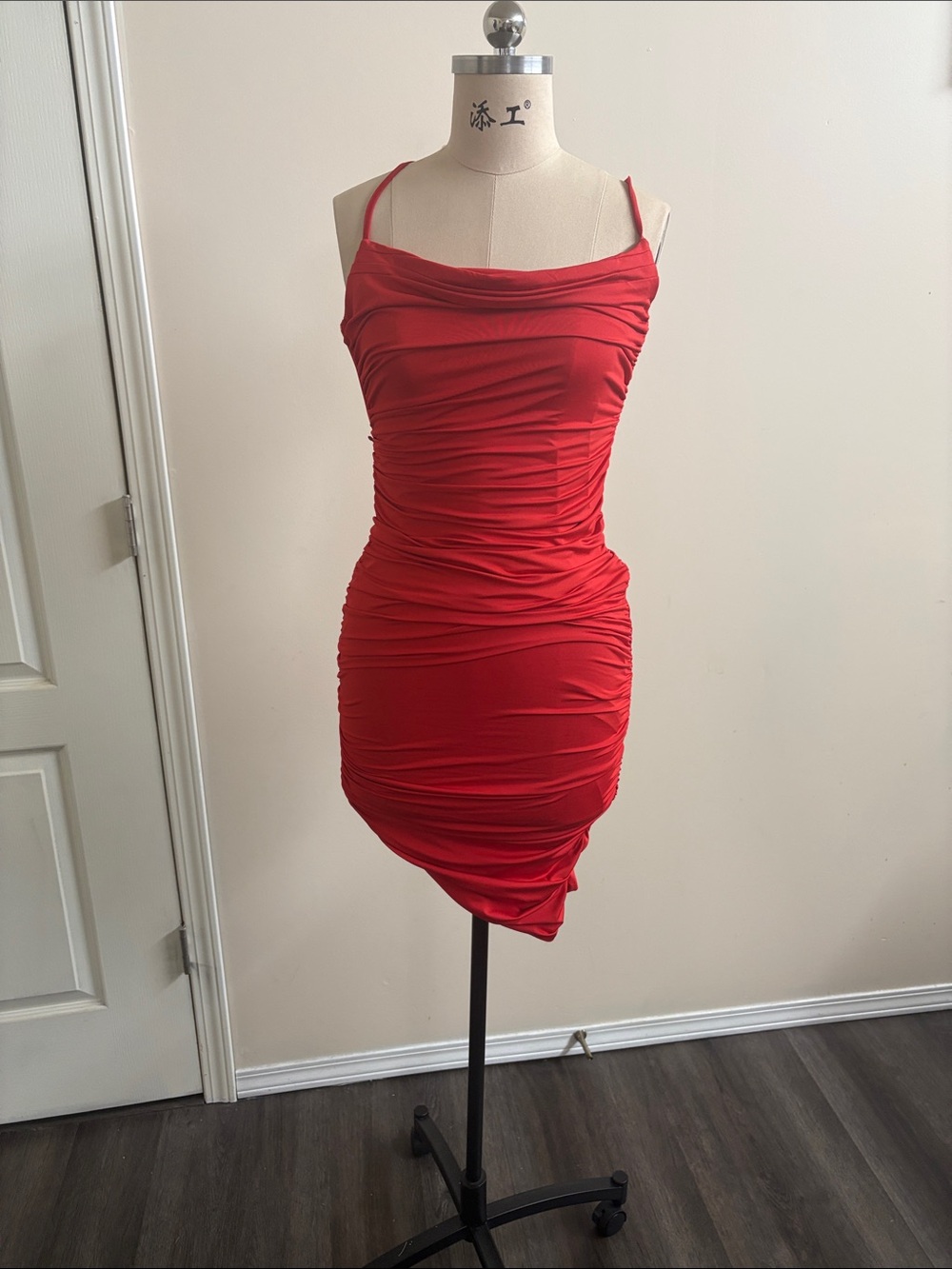 SHEIN Red Ruched Asymmetrical Slip Dress